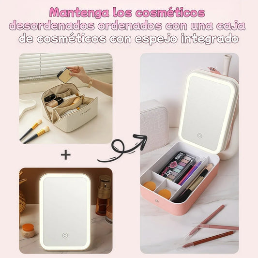 Estuche Organizador de Maquillaje con Espejo LED