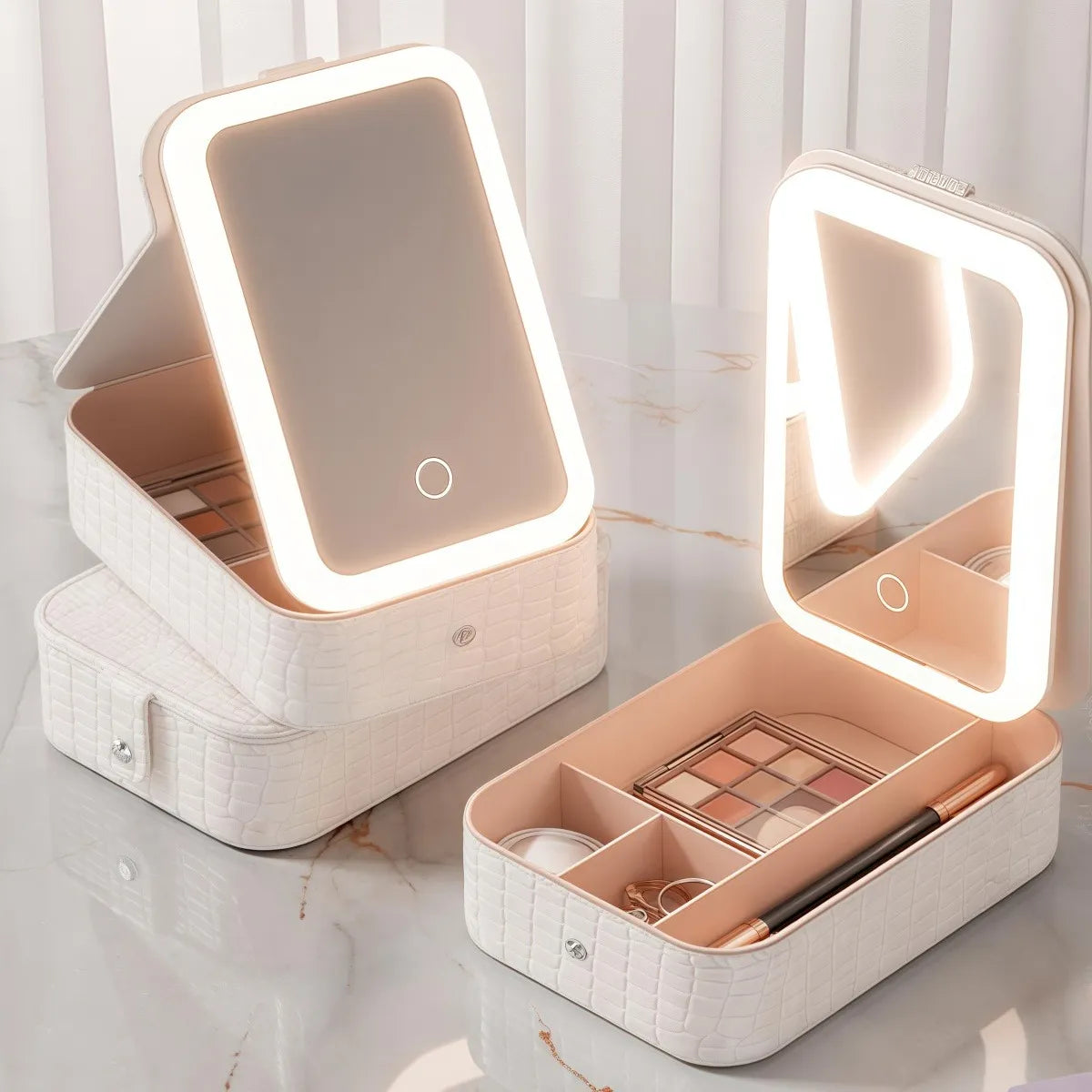 Estuche Organizador de Maquillaje con Espejo LED