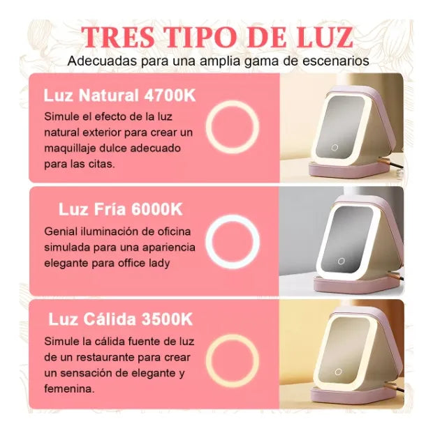 Estuche Organizador de Maquillaje con Espejo LED
