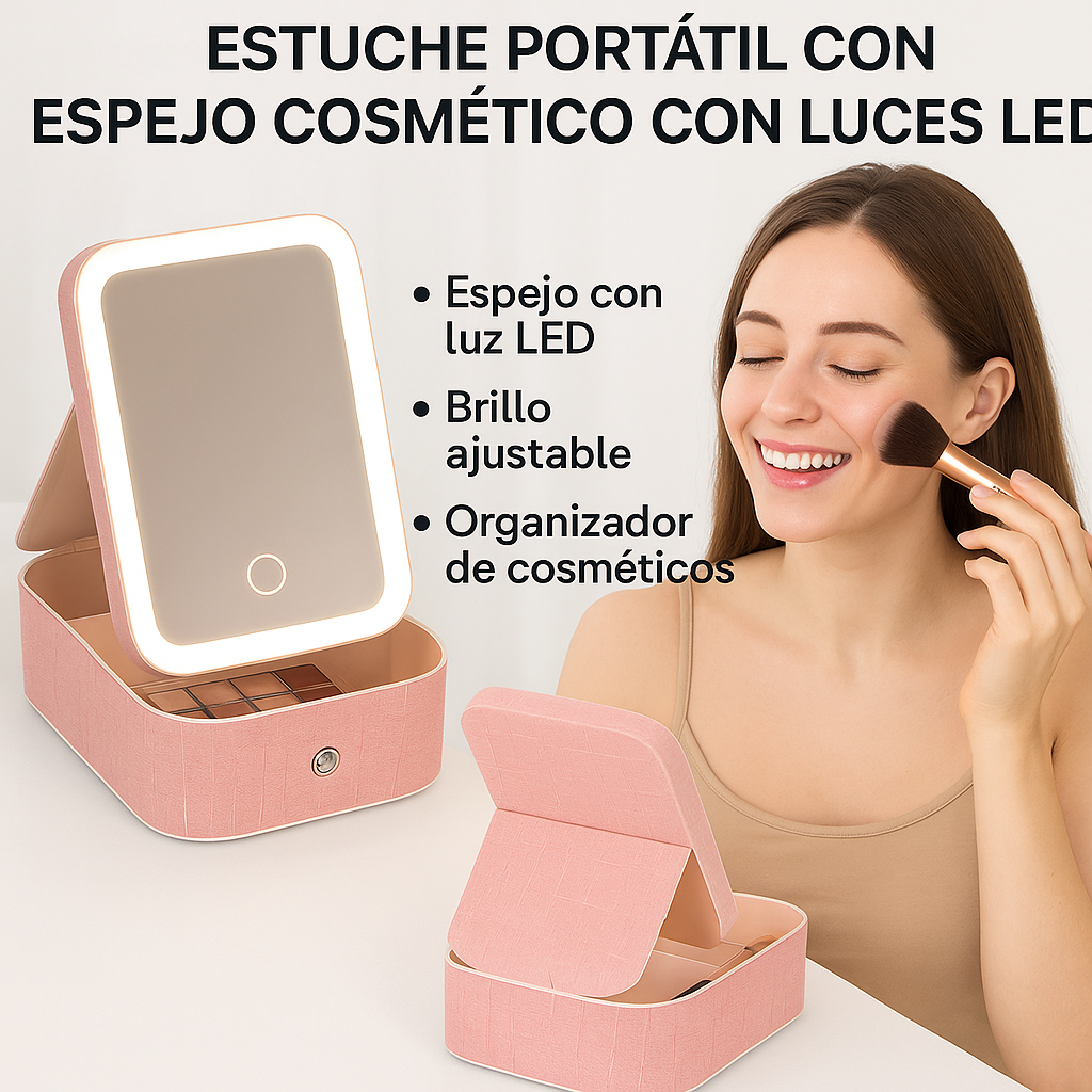 Estuche Organizador de Maquillaje con Espejo LED